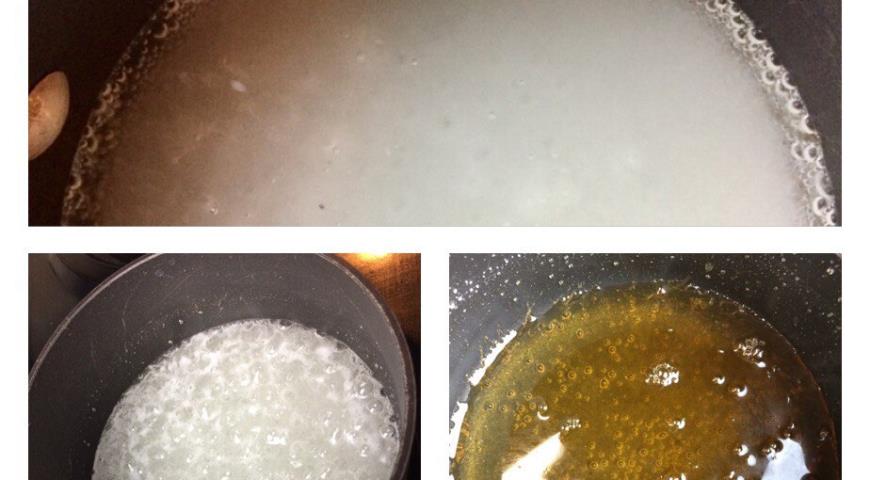 Сварить карамель из воды и сахара в маленьком ковшике